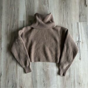Babaton 100% Cashmere Camel Cowl Neck Sweater Cropped